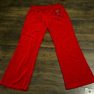AQUA ACTIVE RED TRACK PANTS LARGE W/GINGERBREAD MAN SEQUIN- SO CUTE!🫚❣️❣️🫚